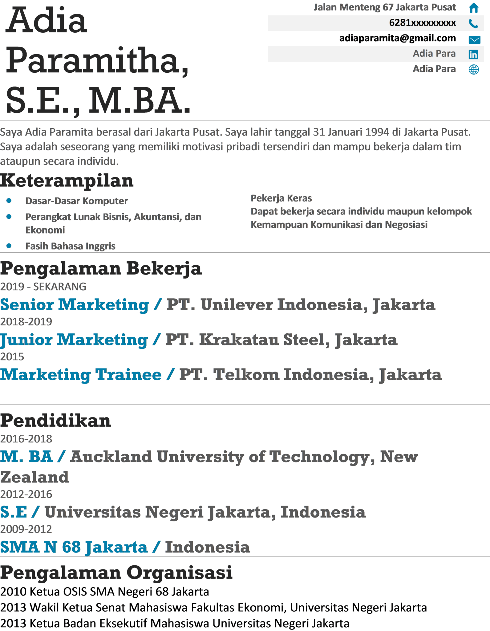 10+ Contoh CV (Curriculum Vitae) untuk Lamaran Pekerjaan Terbaru